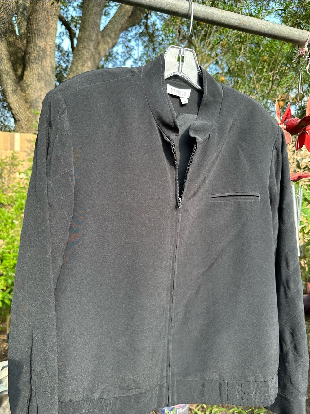 VTG Due Per Due Black Full Zip Jacket Diamond Quilted Sleeves Minimalist Size 12